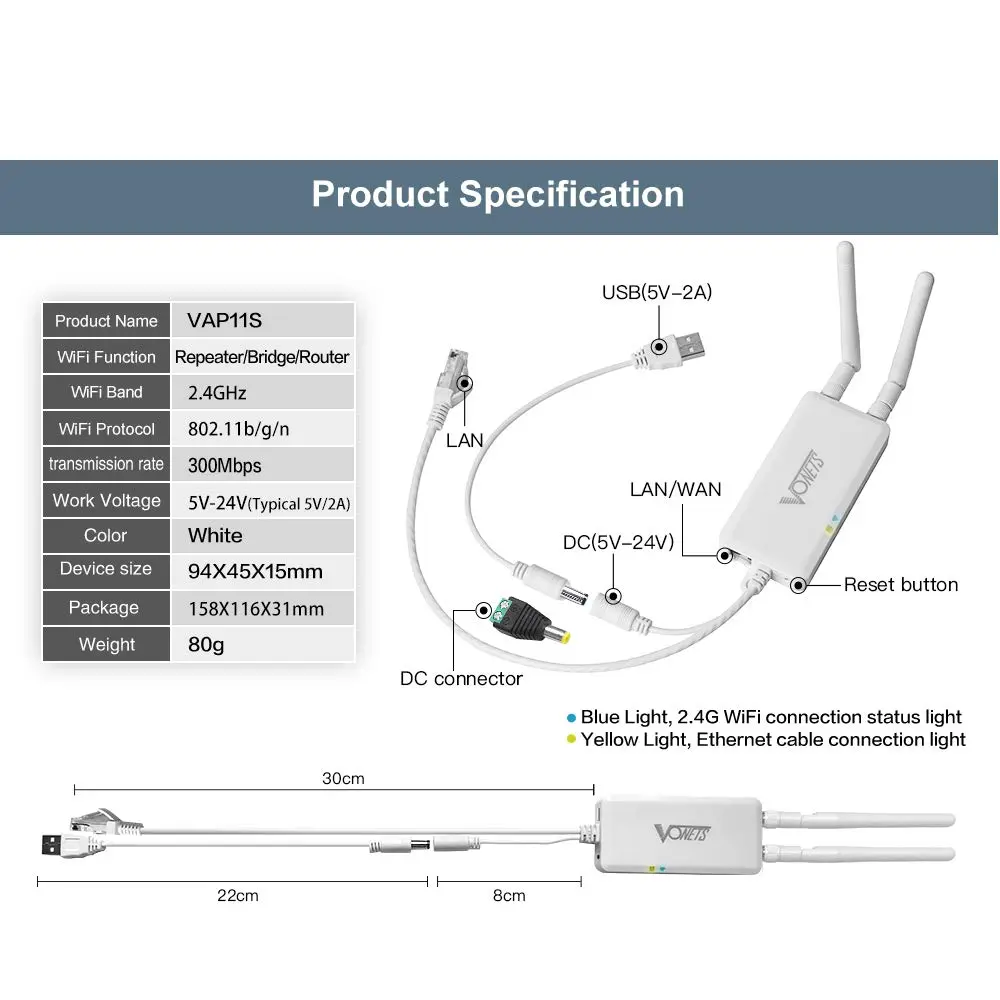 Vonets VAP11S Industrial 2.4GHz WiFi Bridge Ethernet Wireless Repeater/Router | Signal Booster for DVR, IP Camera, PLC - view 7