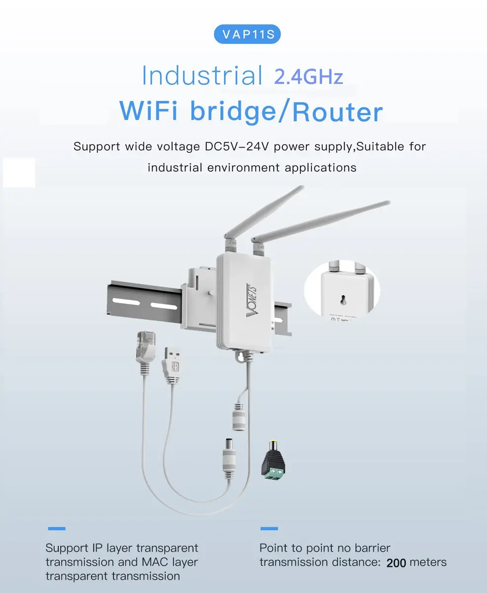 Vonets VAP11S Industrial 2.4GHz WiFi Bridge Ethernet Wireless Repeater/Router | Signal Booster for DVR, IP Camera, PLC - view 2