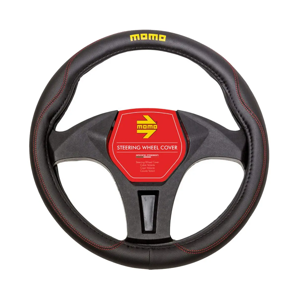 MOMO Carbon Universal Steering Wheel Cover Black and RED | Sun, Water & Sweat Resistant, 37.5cm - main product image