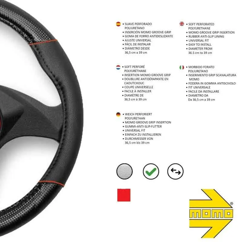 MOMO Carbon Universal Steering Wheel Cover Black and RED | Sun, Water & Sweat Resistant, 37.5cm - view 5