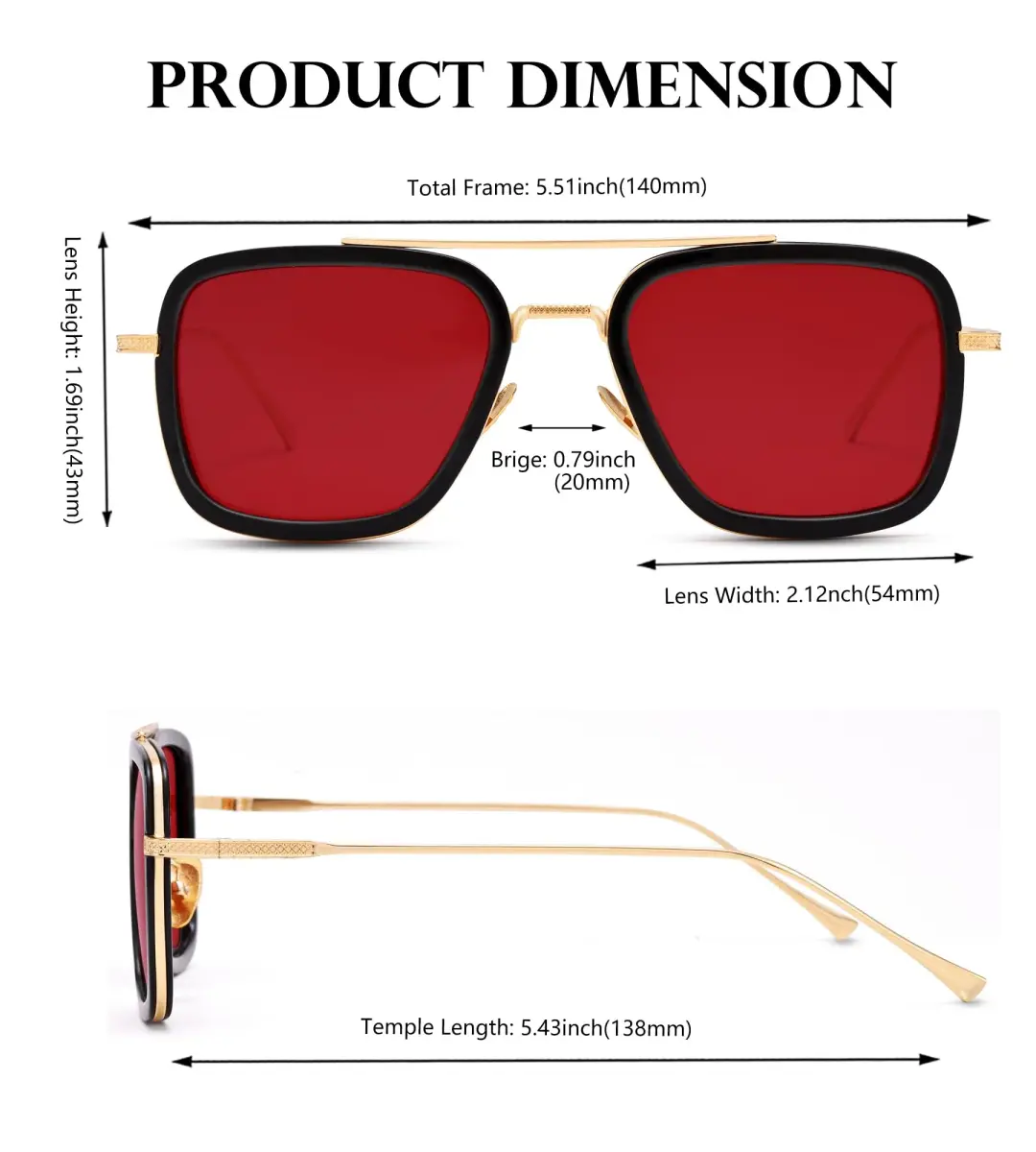 NULOOQ Tony Stark Aviator Sunglasses - Gold Frame with Ocean Red Polarized Lenses for Men & Women - view 4
