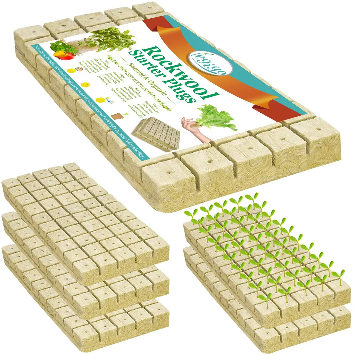 Legigo Rockwool Cubes Seed Starter Plugs 1 Inch (2.54cm) for Hydroponics, 300 Plugs | Premium Basalt Fiber for Rooting - main product image