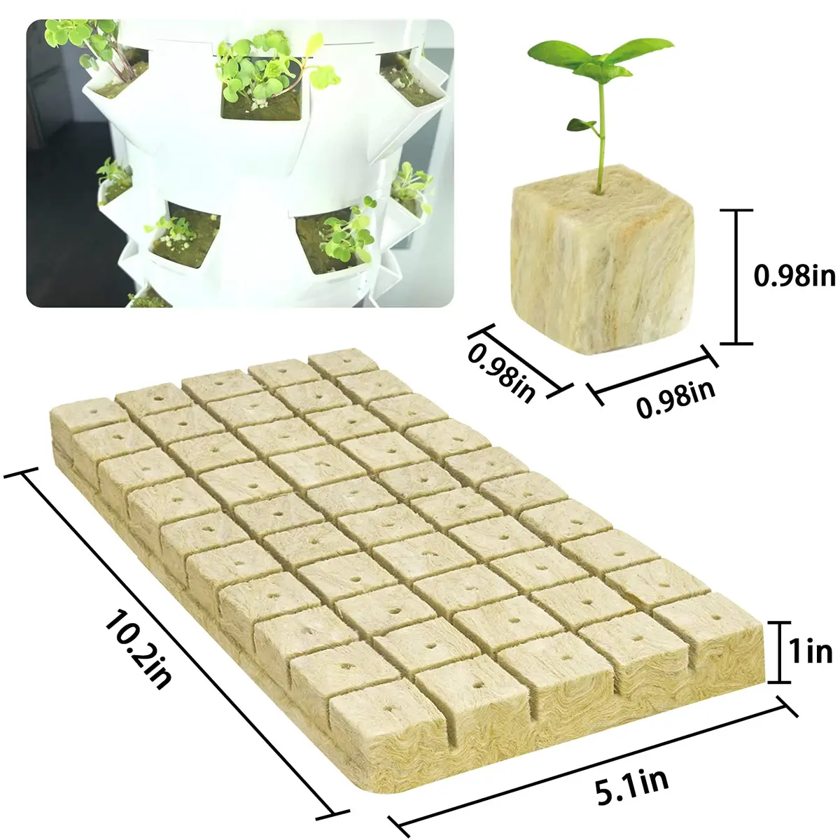 Legigo Rockwool Cubes Seed Starter Plugs 1 Inch (2.54cm) for Hydroponics, 300 Plugs | Premium Basalt Fiber for Rooting - view 2