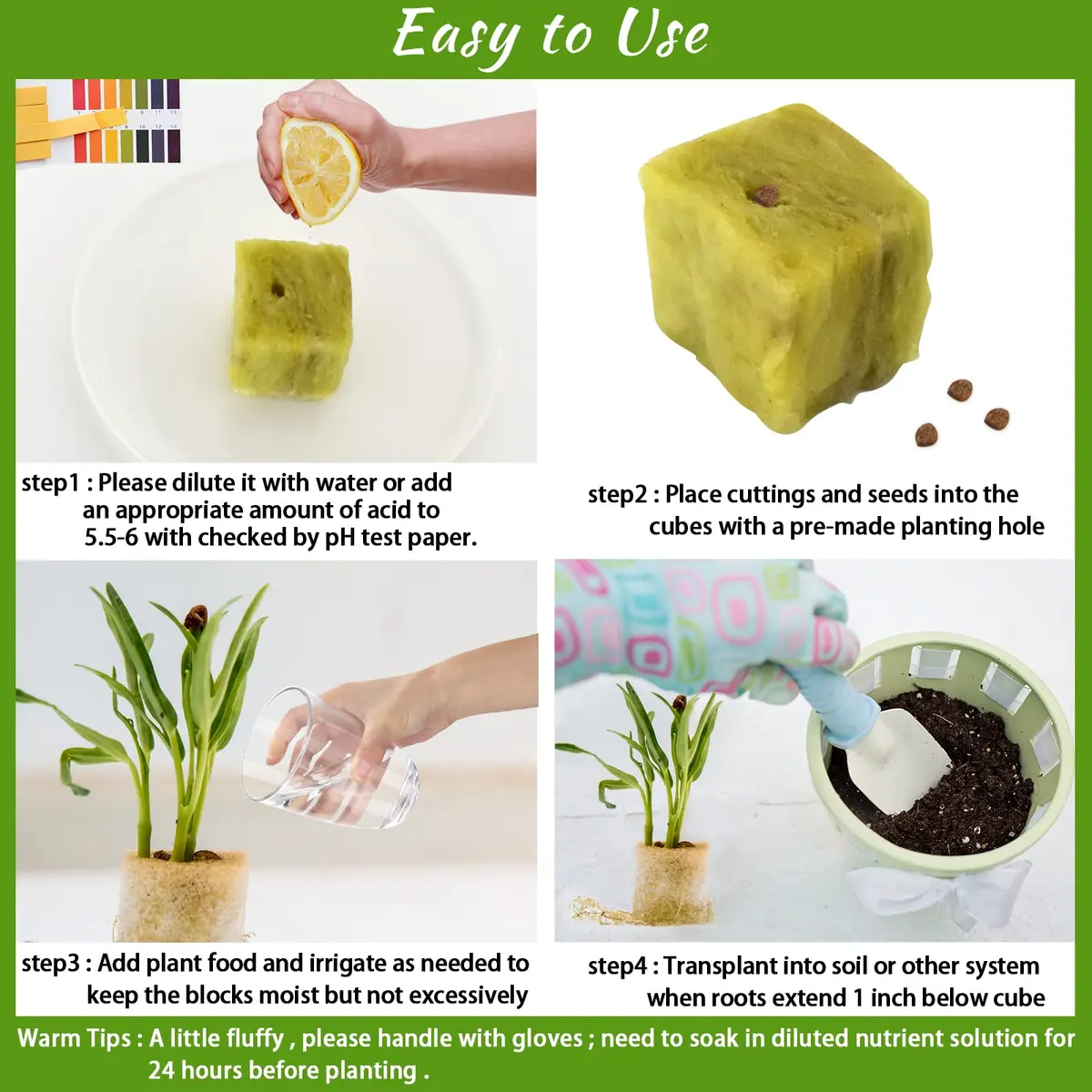 Legigo Rockwool Cubes Seed Starter Plugs 1 Inch (2.54cm) for Hydroponics, 300 Plugs | Premium Basalt Fiber for Rooting - view 3