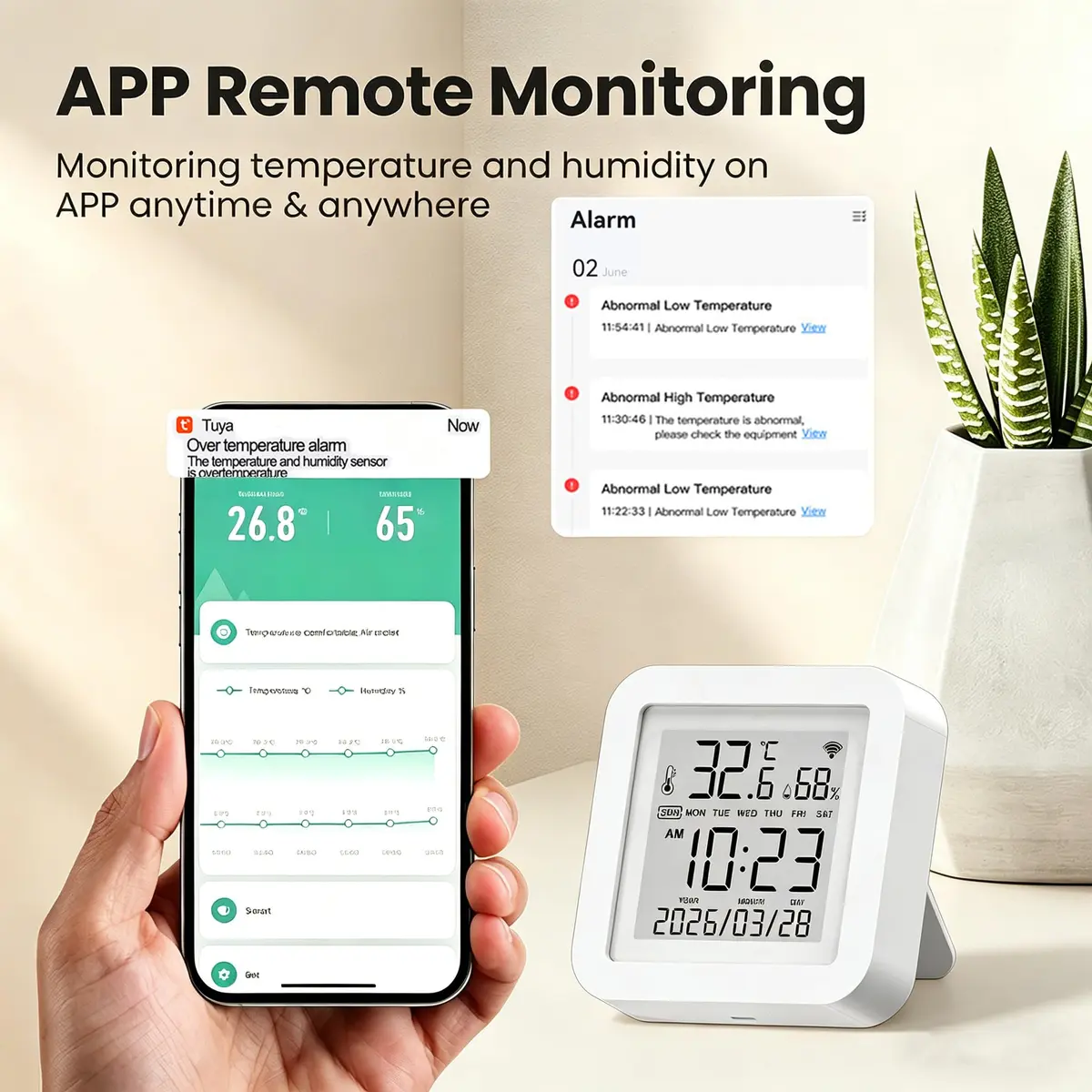 Gaoducash Smart WiFi Temperature Humidity Monitor with App Alerts & Alexa Voice Control, 6.5cm (2.6in) White | Real-Time Indoor Climate Tracking - view 3