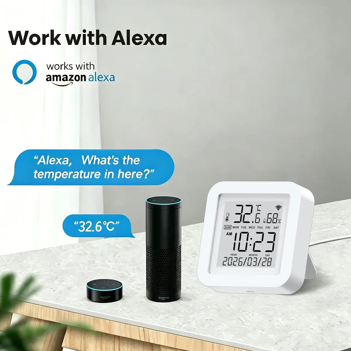 Gaoducash Smart WiFi Temperature Humidity Monitor with App Alerts & Alexa Voice Control, 6.5cm (2.6in) White | Real-Time Indoor Climate Tracking - view 4