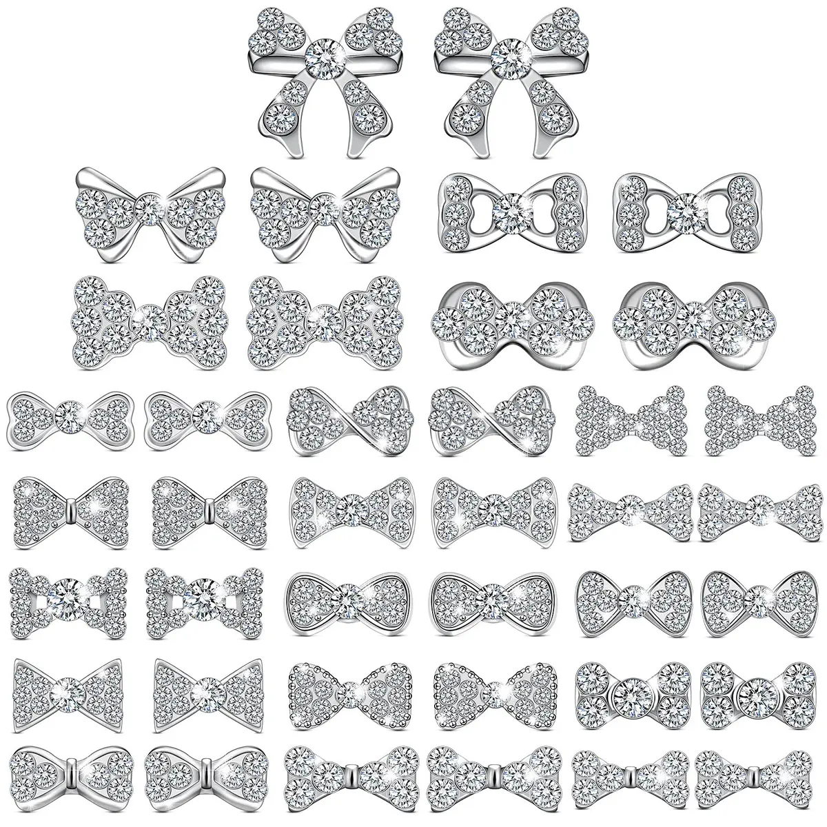 Maitys 40 Pieces 3D Bow Nail Charms Silver | DIY Nail Art & Decoration - main product image