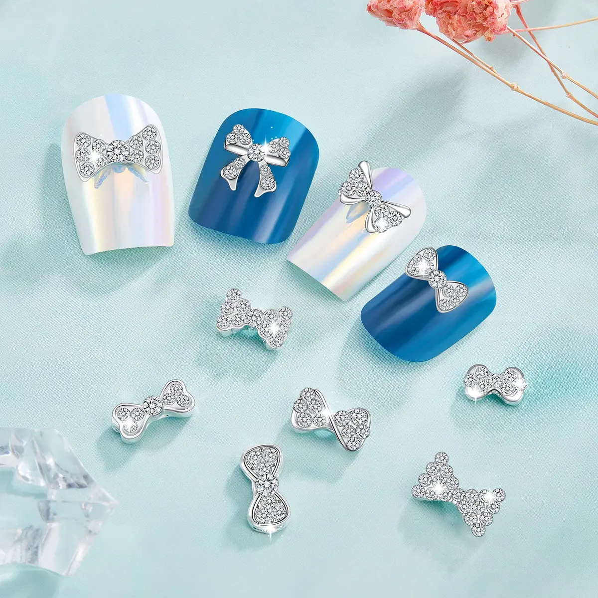 Maitys 40 Pieces 3D Bow Nail Charms Silver | DIY Nail Art & Decoration - view 6