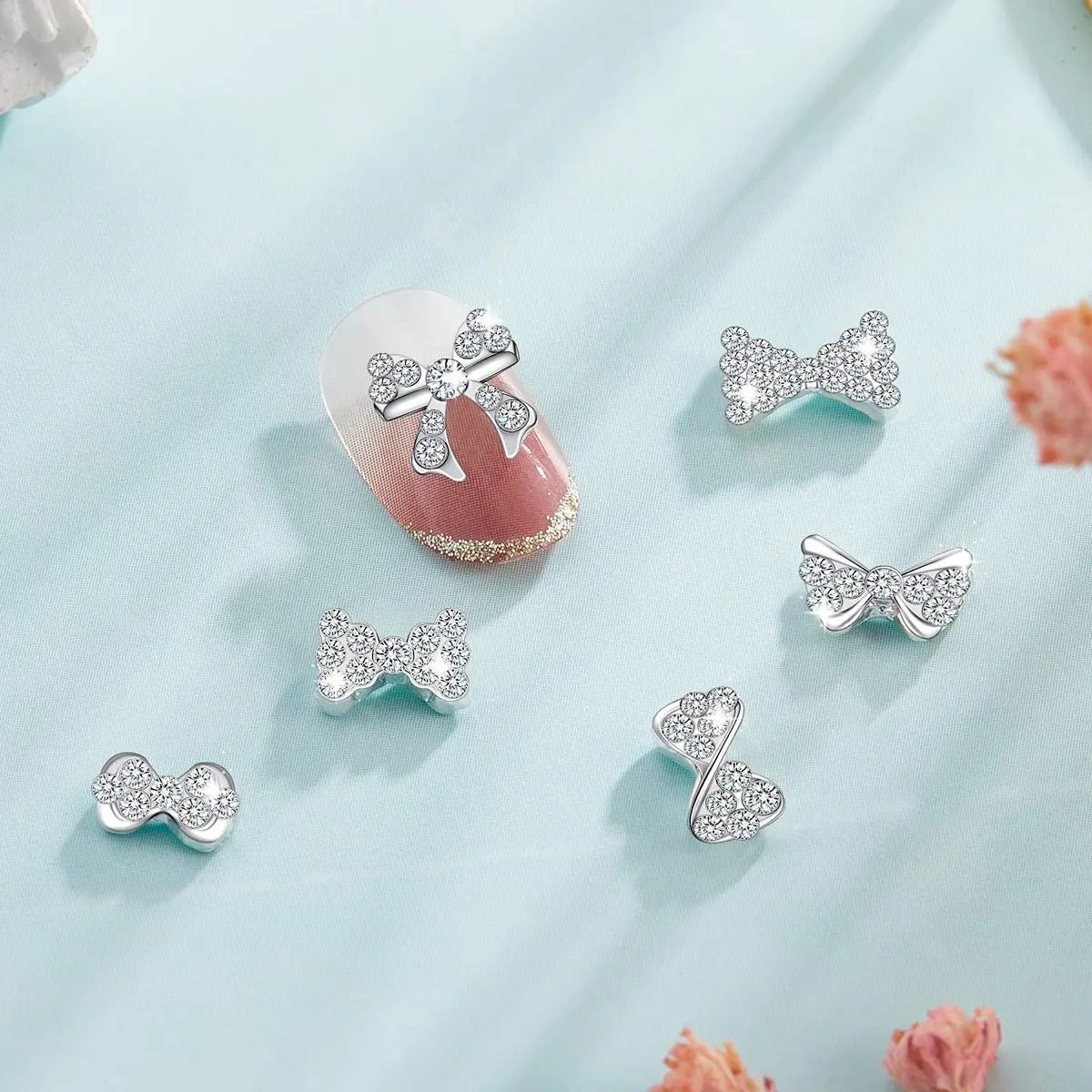 Maitys 40 Pieces 3D Bow Nail Charms Silver | DIY Nail Art & Decoration - view 7