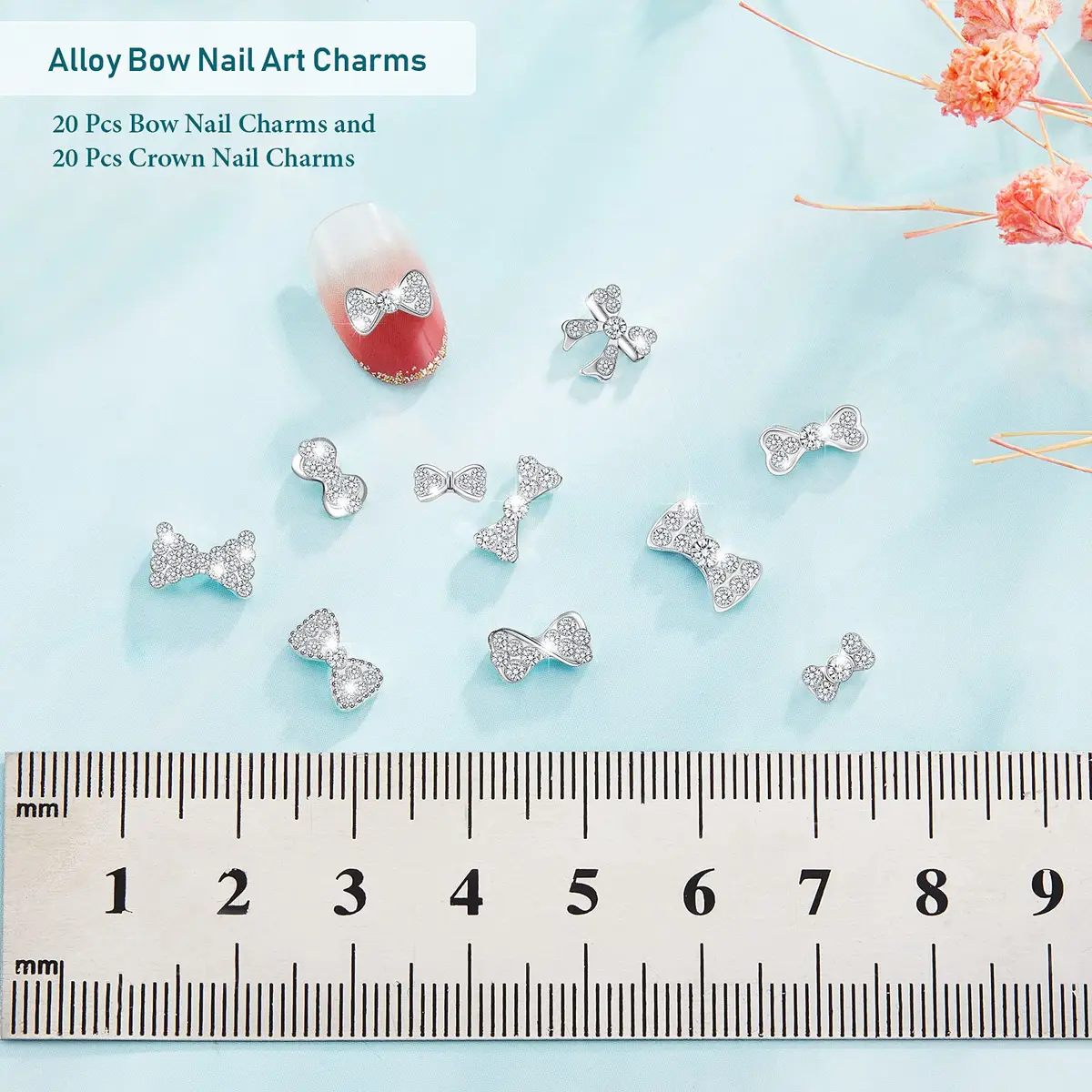 Maitys 40 Pieces 3D Bow Nail Charms Silver | DIY Nail Art & Decoration - view 2