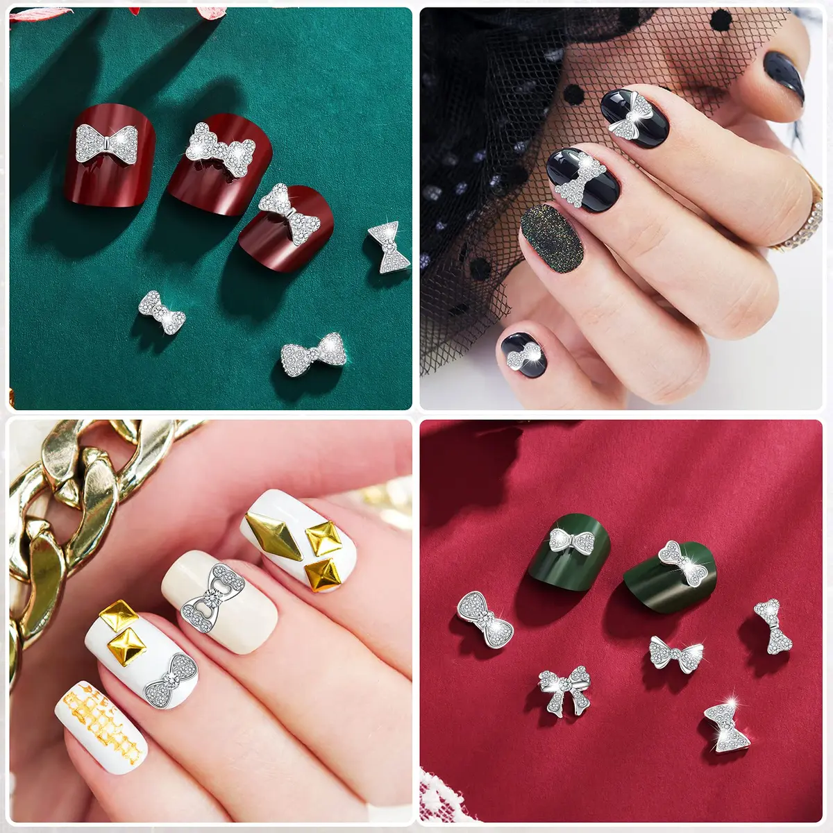 Maitys 40 Pieces 3D Bow Nail Charms Silver | DIY Nail Art & Decoration - view 3