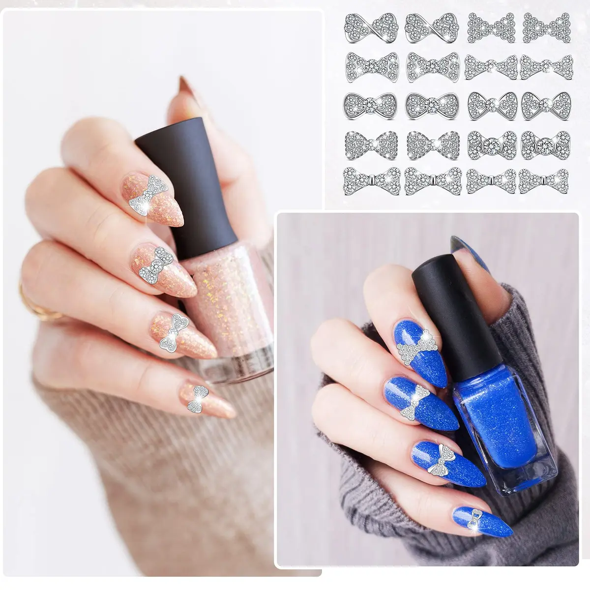 Maitys 40 Pieces 3D Bow Nail Charms Silver | DIY Nail Art & Decoration - view 4