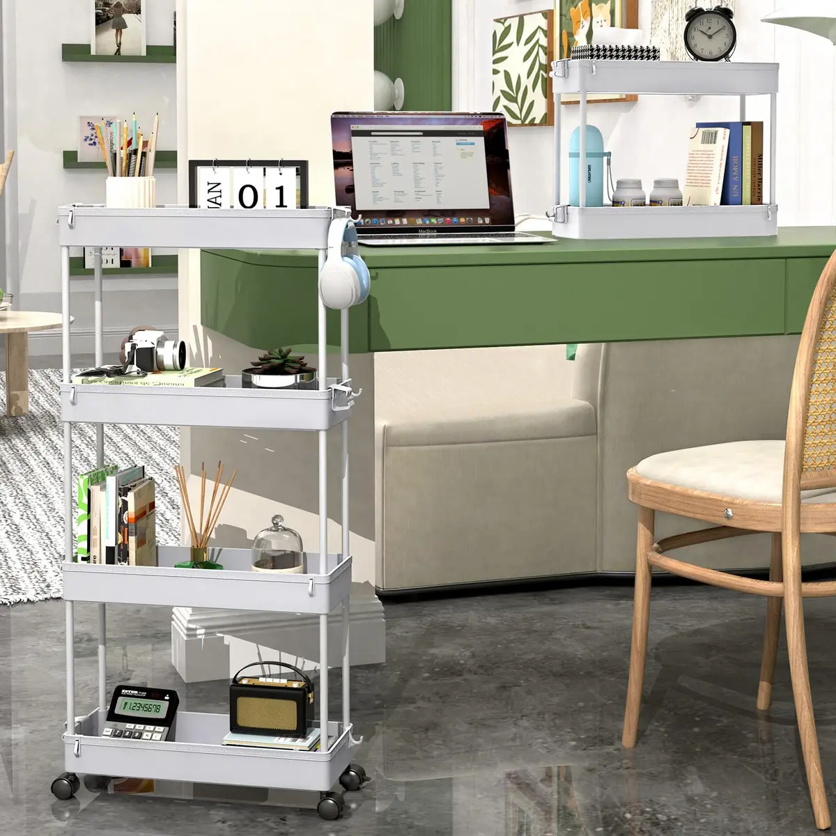 SPACEKEEPER Slim Rolling Storage Cart, 4 Tier Bathroom Organizer, Gray | Narrow Space Solution - view 6