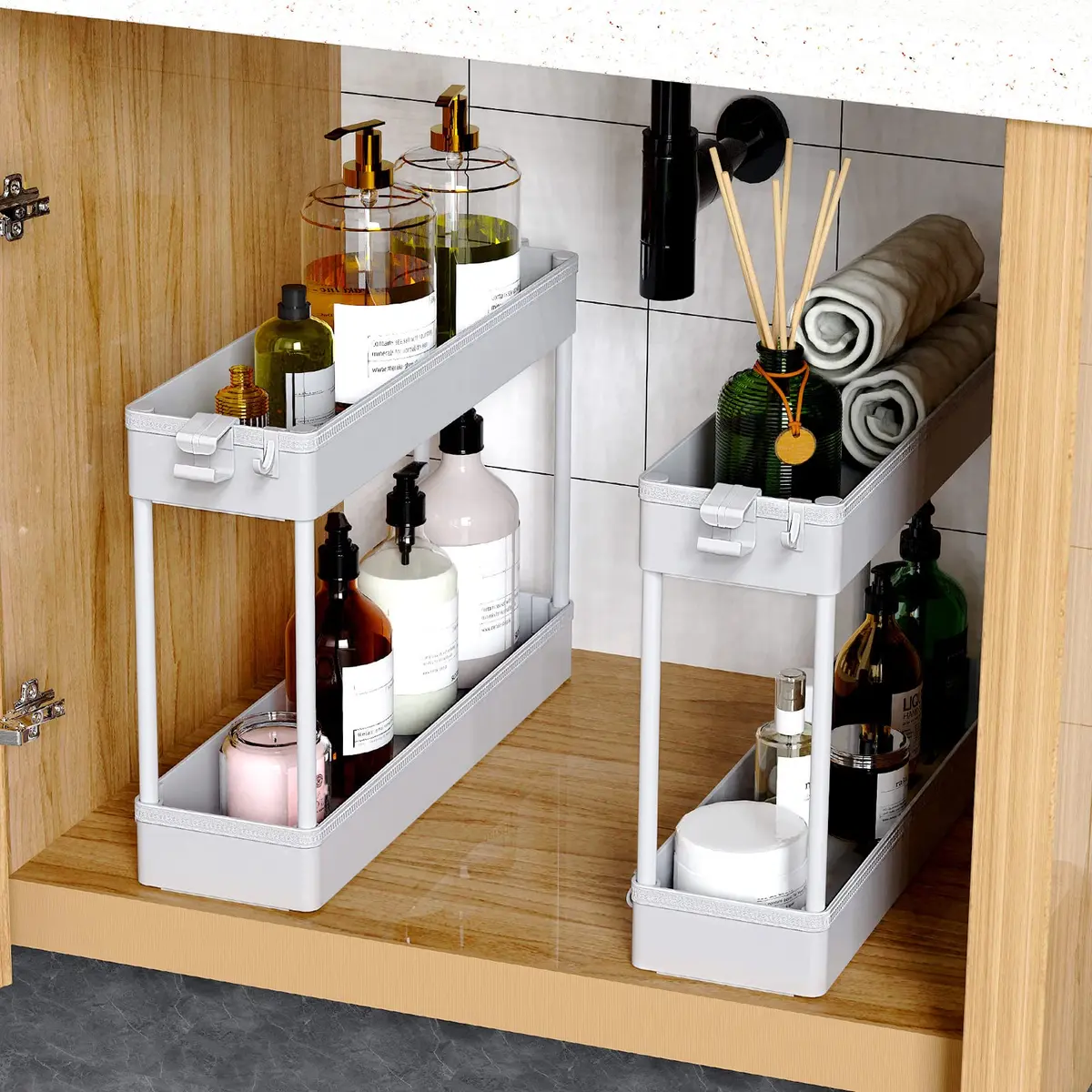 SPACEKEEPER Slim Rolling Storage Cart, 4 Tier Bathroom Organizer, Gray | Narrow Space Solution - view 3