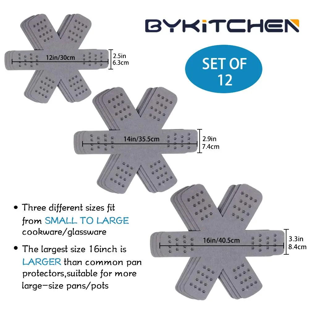 BYKITCHEN Pan Pot Protectors for Stacking, 12pcs & 3 Sizes | Protects Cookware from Scratches & Damage - view 3
