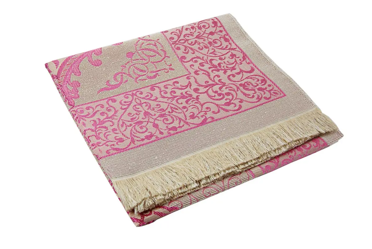 ihvan online Muslim Prayer Rug and Prayer Beads Set, Pink Taffeta Fabric, 117cm x 71cm | Portable Islamic Prayer Mat with Gift Box - view 6