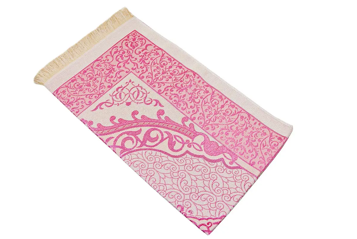 ihvan online Muslim Prayer Rug and Prayer Beads Set, Pink Taffeta Fabric, 117cm x 71cm | Portable Islamic Prayer Mat with Gift Box - view 7