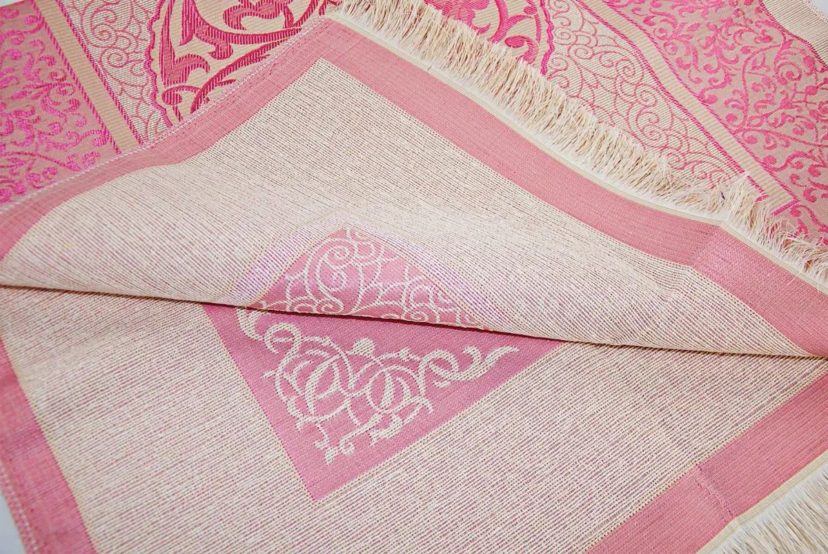 ihvan online Muslim Prayer Rug and Prayer Beads Set, Pink Taffeta Fabric, 117cm x 71cm | Portable Islamic Prayer Mat with Gift Box - view 8