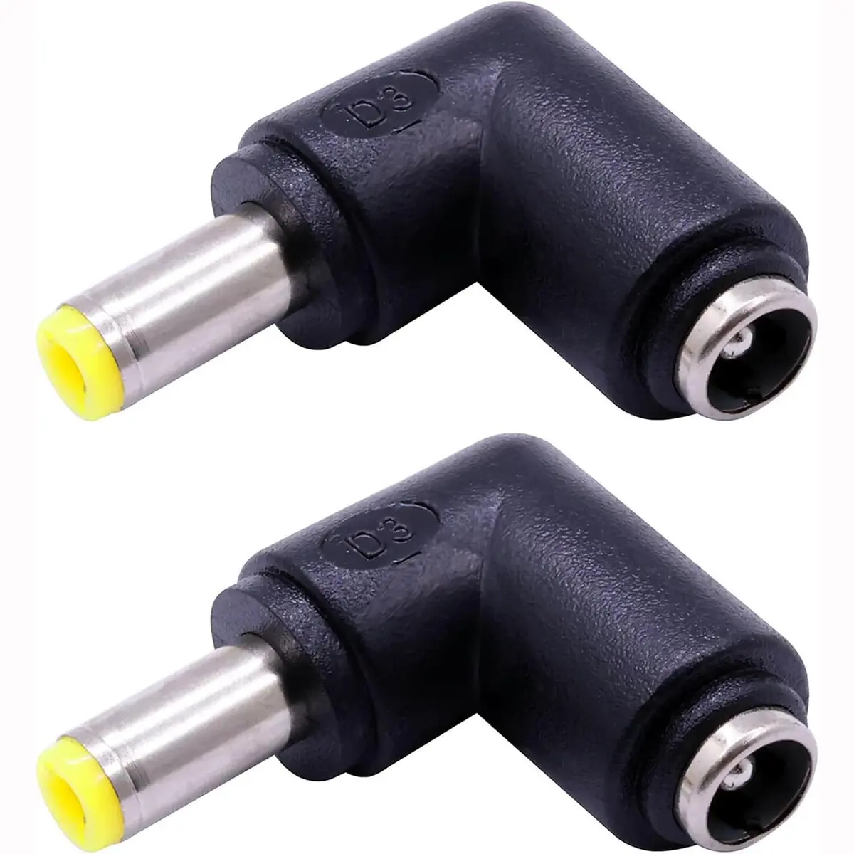 QJZXUEZHEN 2Pcs DC Power Connector Adapter 90° | 5.5mm x 2.5mm Male to 5.5mm x 2.1mm Female, Copper, Yellow - main product image