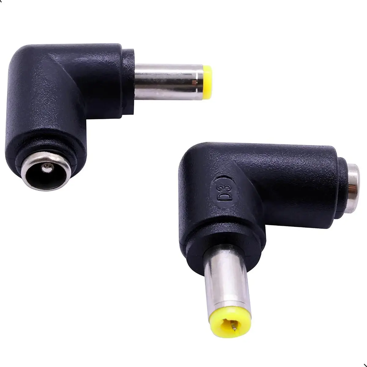 QJZXUEZHEN 2Pcs DC Power Connector Adapter 90° | 5.5mm x 2.5mm Male to 5.5mm x 2.1mm Female, Copper, Yellow - view 6