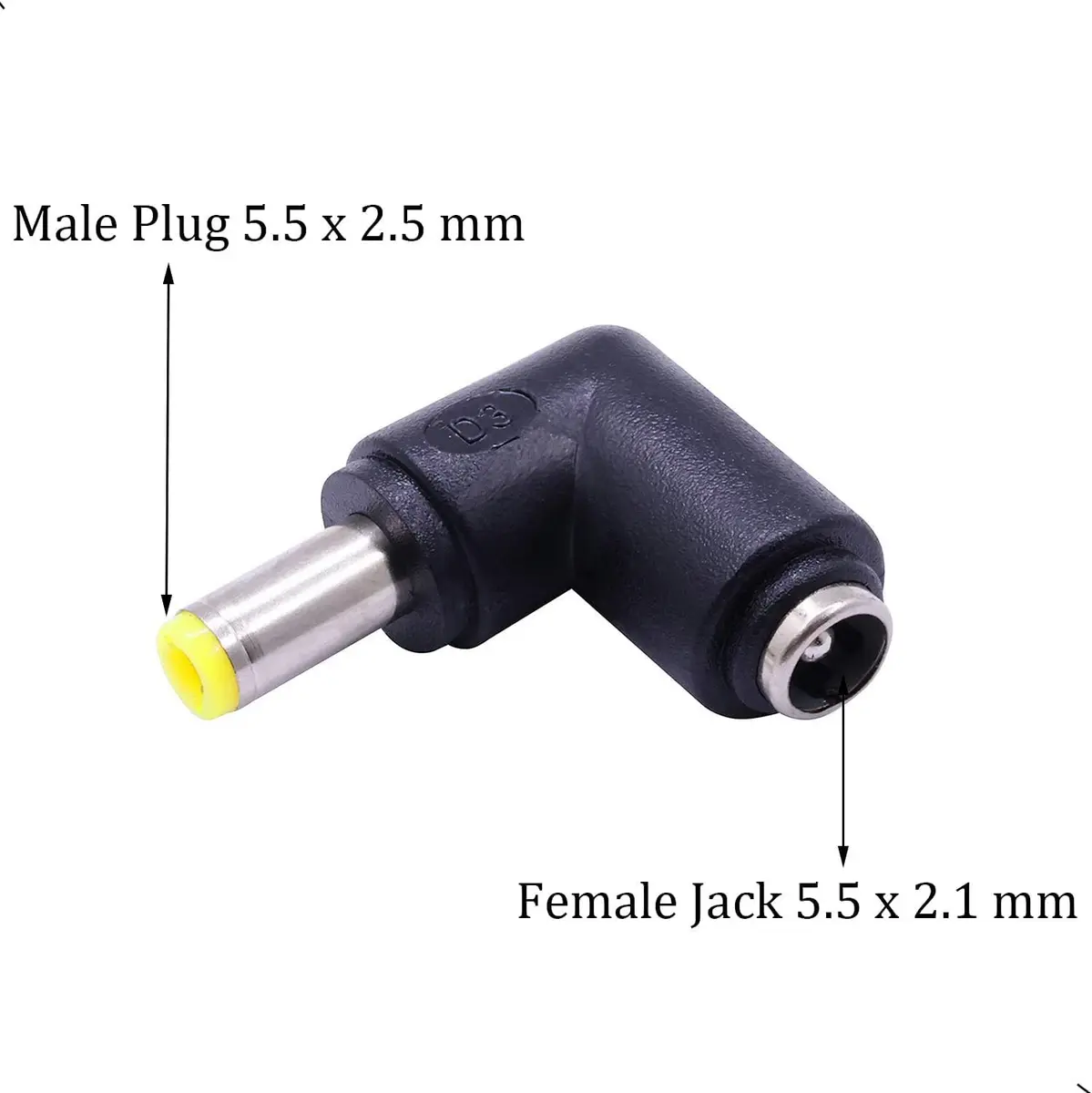 QJZXUEZHEN 2Pcs DC Power Connector Adapter 90° | 5.5mm x 2.5mm Male to 5.5mm x 2.1mm Female, Copper, Yellow - view 3