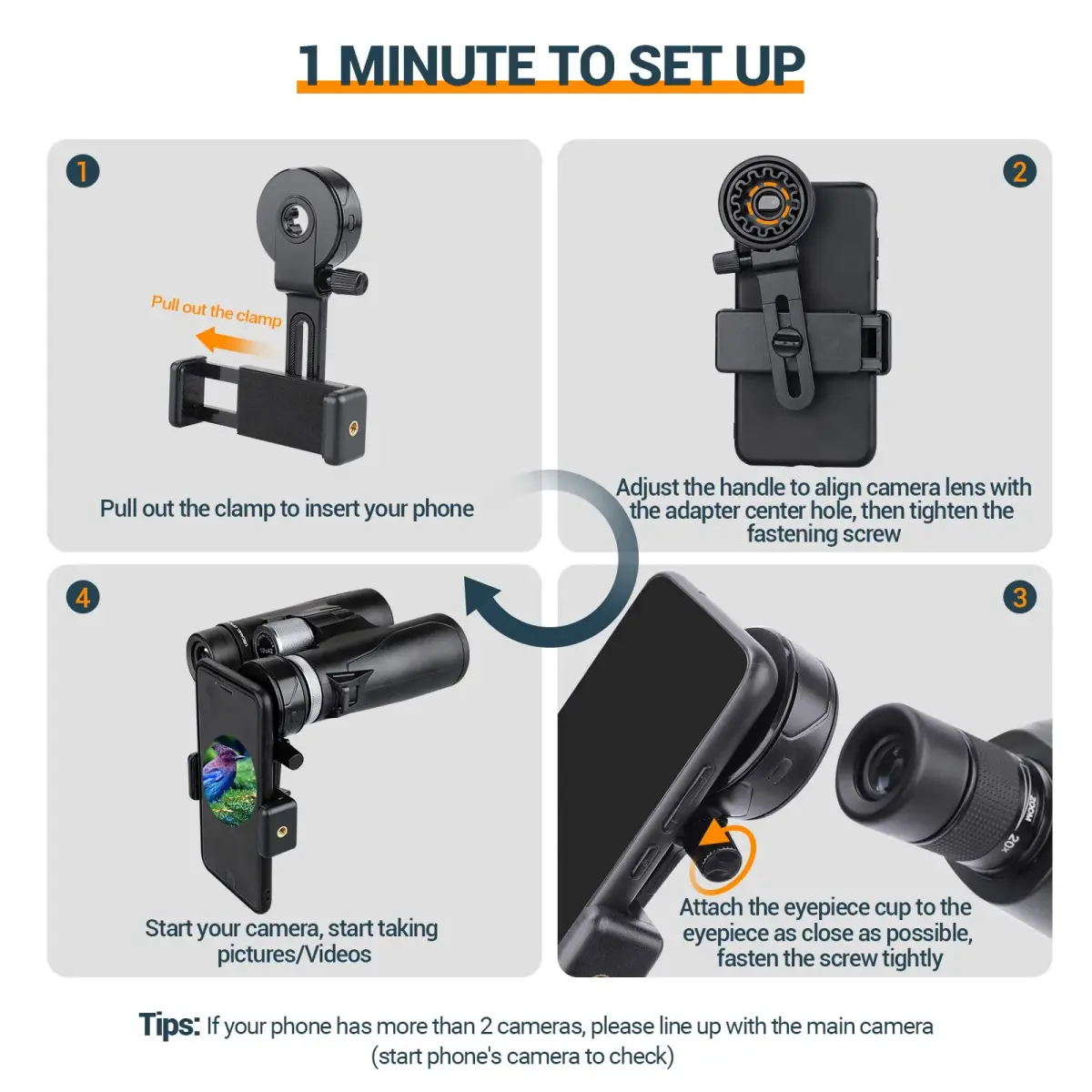 LAKWAR Universal Telescope Phone Adapter | Fits Eyepieces 28-49mm & Phones 65-105mm - view 4