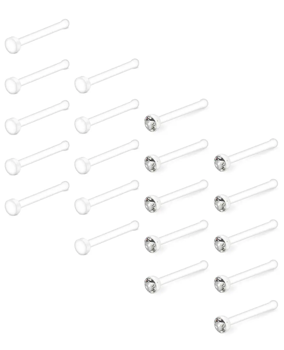 D.Bella Clear Nose Rings Retainer Acrylic Nose Stud Bioflex Bone Pin Straight Nose Studs Flexible Piercing for Men Women (20 Pcs, 20G) - main product image