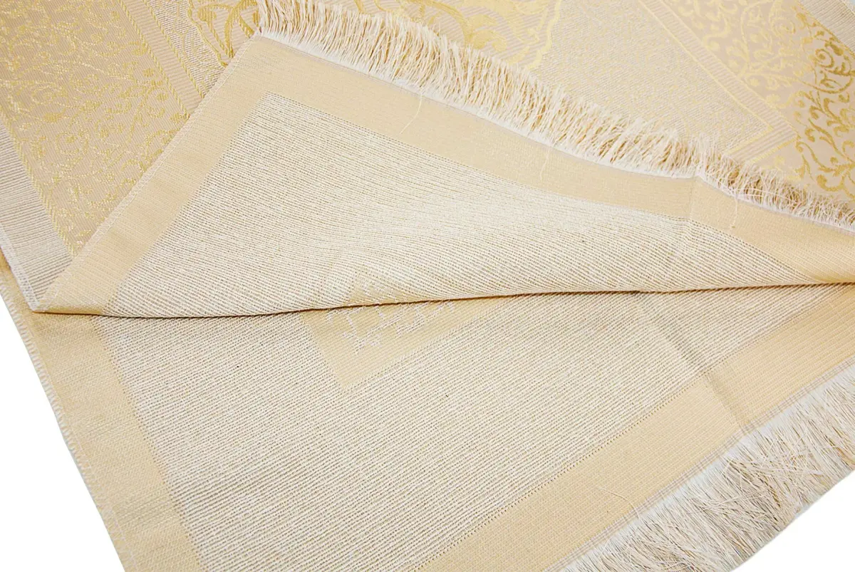 ihvan online Muslim Prayer Rug and Prayer Beads Set, Taffeta Fabric, Cream, 117cm x 71cm (46" x 28") - view 6