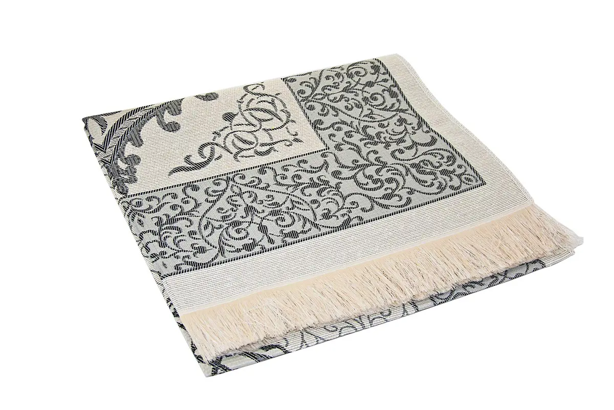 ihvan online Muslim Prayer Rug and Prayer Beads | Soft Taffeta Fabric, Portable, Elegant Design, Black | 117cm x 71cm - view 5