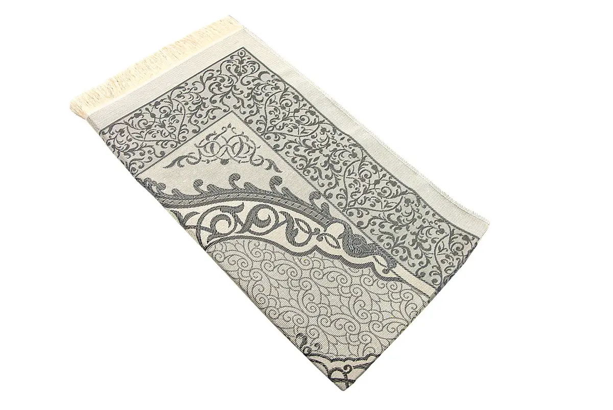 ihvan online Muslim Prayer Rug and Prayer Beads | Soft Taffeta Fabric, Portable, Elegant Design, Black | 117cm x 71cm - view 7