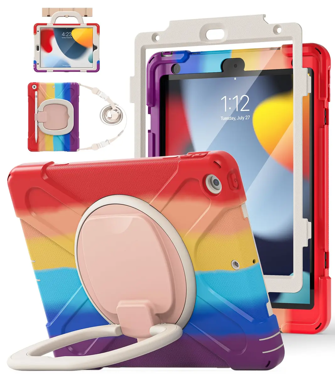 BATYUE Shockproof Case for iPad 9th/ 8th/ 7th Gen (10.2 inch) | 3-Layer Armor & 360° Stand, Kid-Friendly, Detachable Strap - main product image