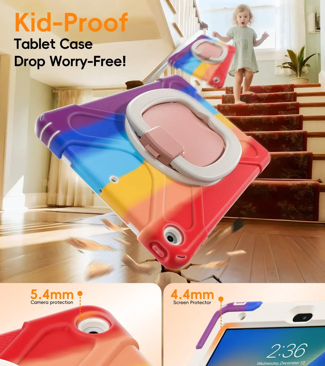BATYUE Shockproof Case for iPad 9th/ 8th/ 7th Gen (10.2 inch) | 3-Layer Armor & 360° Stand, Kid-Friendly, Detachable Strap - view 3
