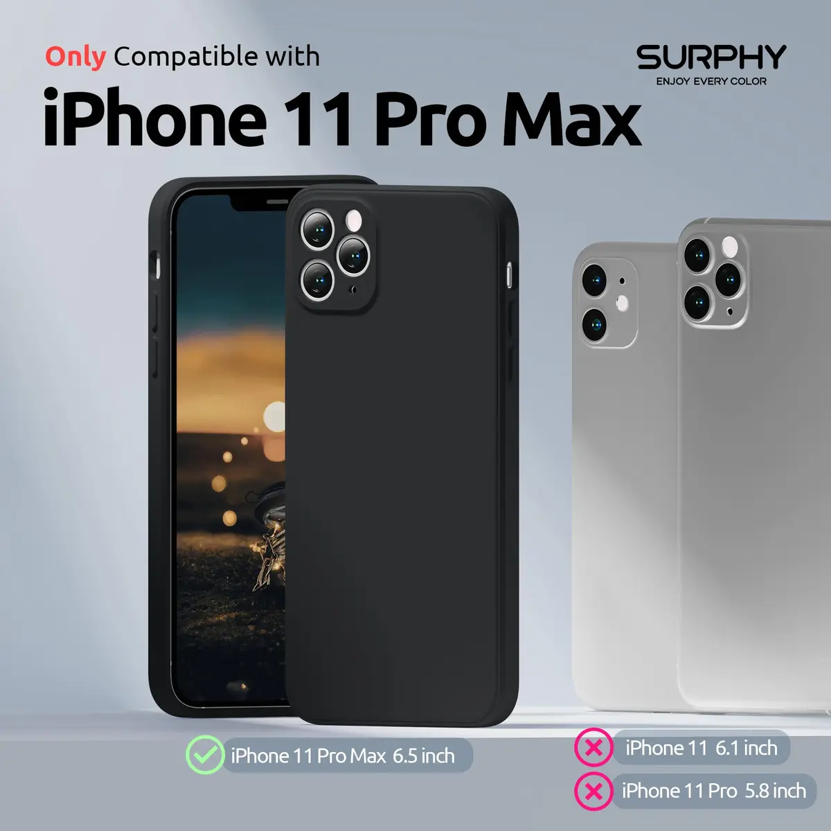 SURPHY Liquid Silicone Slim Case for iPhone 11 Pro Max 6.5 Inch | Camera & Body Protection - view 2