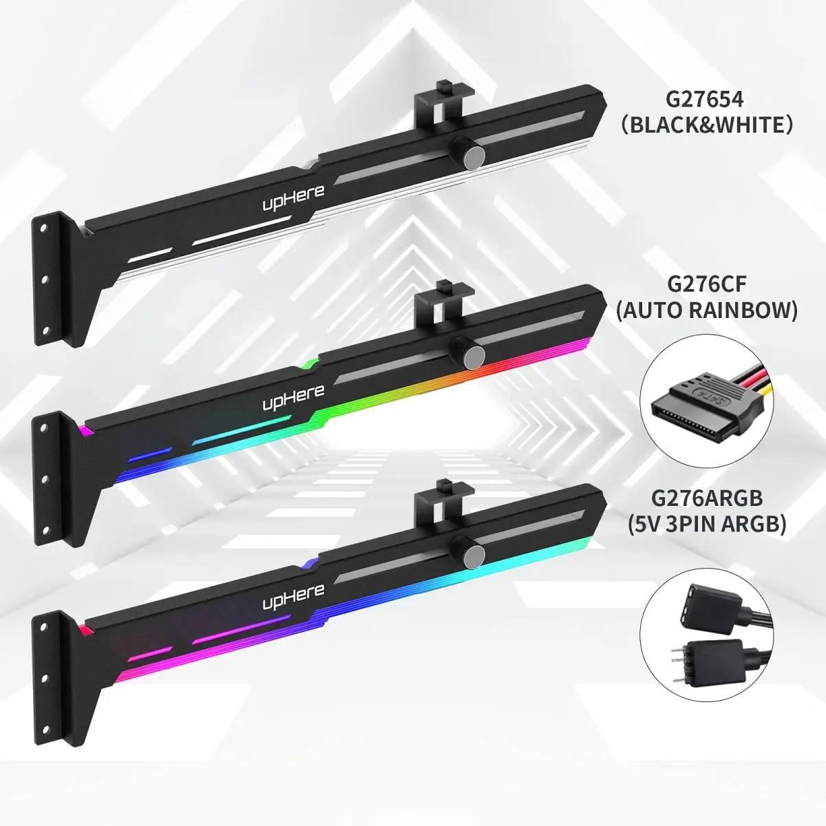 upHere G27654 Graphics Card GPU Brace Support Bracket, Adjustable Length & Height, White & Black - view 7