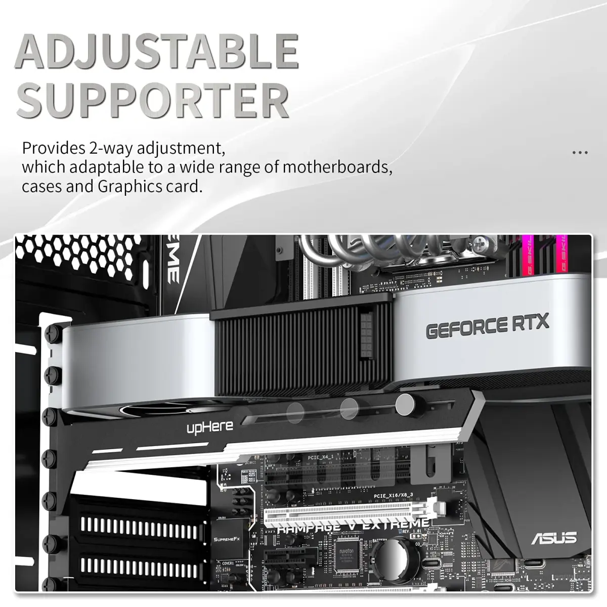 upHere G27654 Graphics Card GPU Brace Support Bracket, Adjustable Length & Height, White & Black - view 3