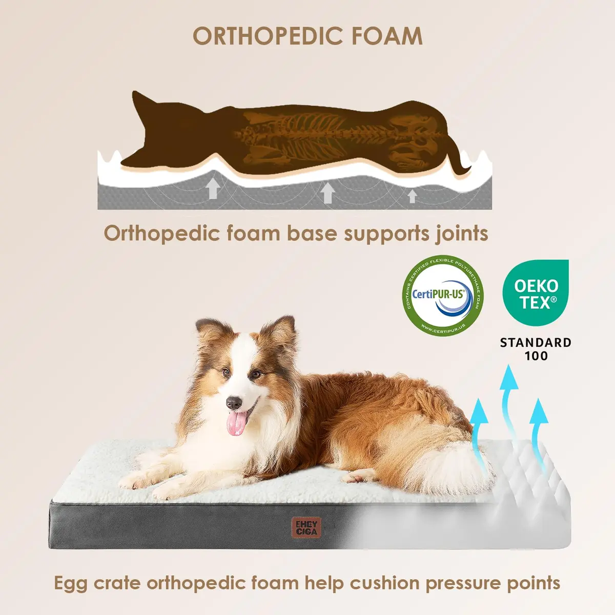 EHEYCIGA Orthopedic Dog Bed Large with Washable Cover 104cm x 69cm | Supportive Egg Foam & Plush Top - view 2