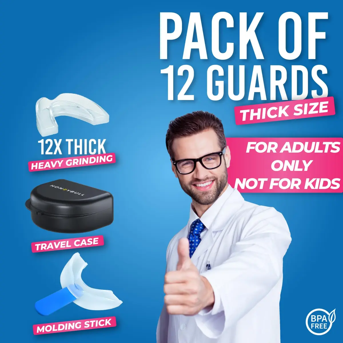 HONEYBULL Thick Anti Grinding Night Guards with Storage Case | Custom Moldable Boil-and-Bite Dental Protection - view 5