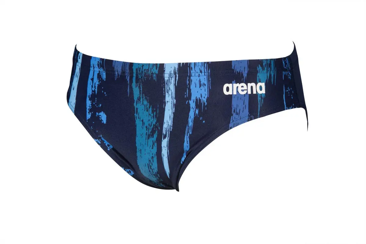 ARENA Men's Team Painted Stripes Brief, Navy-Multi Turquoise, 24 | Chlorine-Resistant Performance Swimwear - main product image