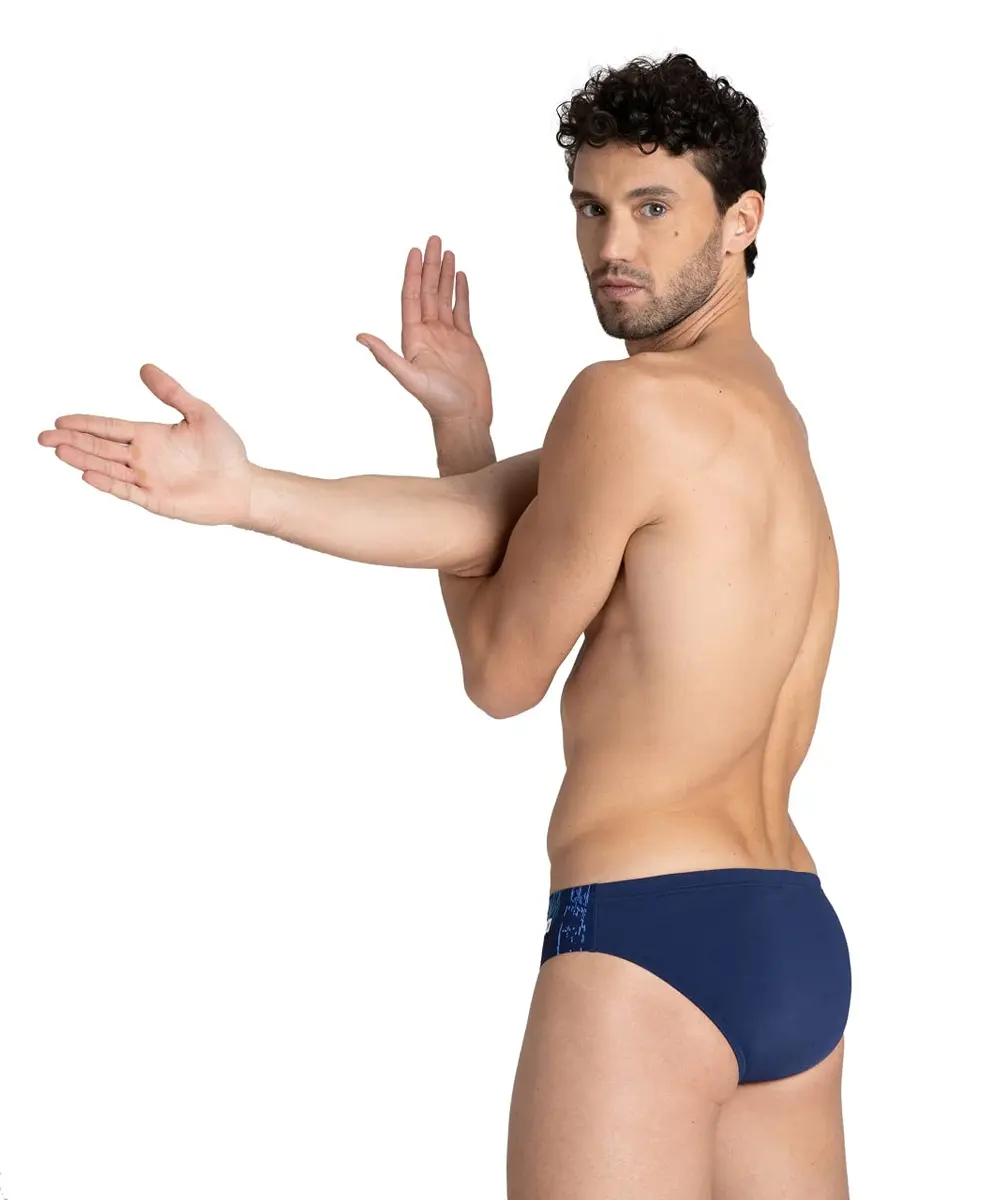 ARENA Men's Team Painted Stripes Brief, Navy-Multi Turquoise, 24 | Chlorine-Resistant Performance Swimwear - view 6