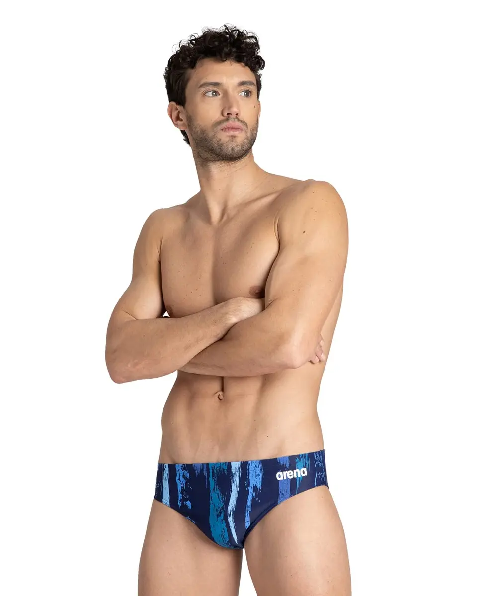 ARENA Men's Team Painted Stripes Brief, Navy-Multi Turquoise, 24 | Chlorine-Resistant Performance Swimwear - view 2