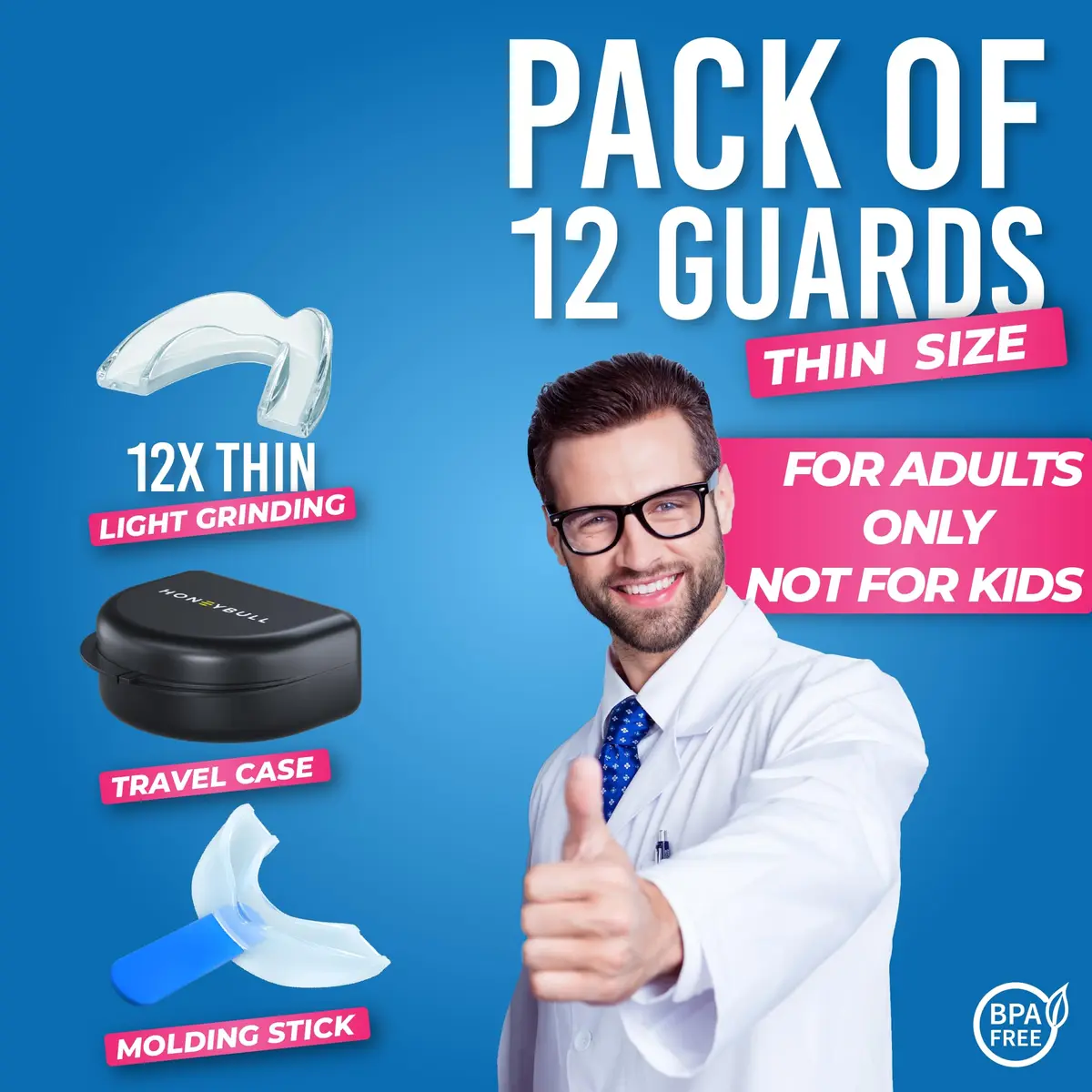 HONEYBULL Custom Moldable Night Guards 12 Pack Thin | Boil and Bite for Teeth Grinding Protection - view 5