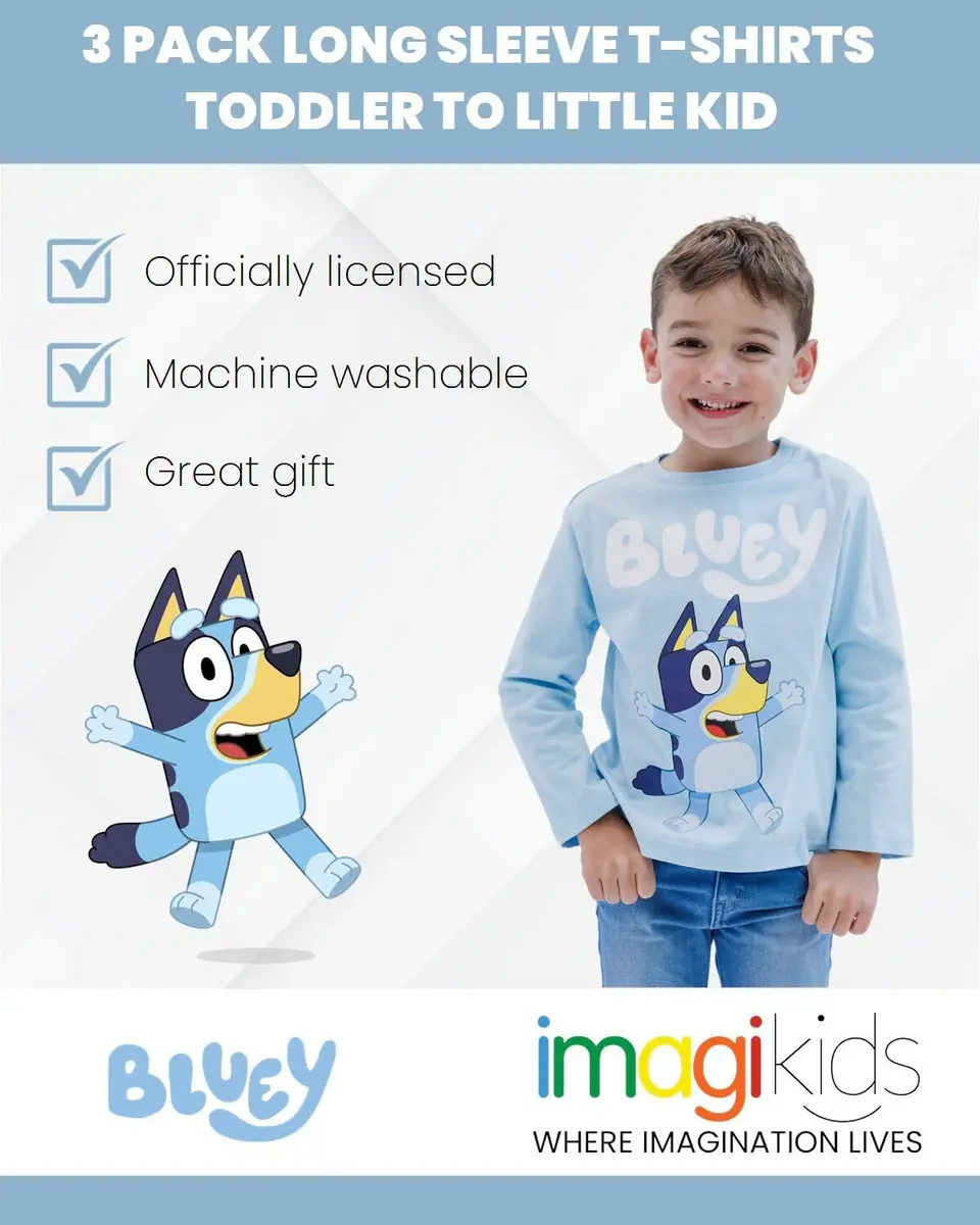 Bluey Bingo 3 Pack Long Sleeve T-Shirts for Toddler Boys | Bright Cartoon Design, 5T - view 2