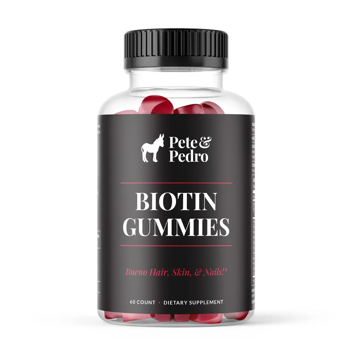 Pete & Pedro Biotin Gummies for Hair, Skin & Nails | Cherry Flavor, 60 Count - main product image