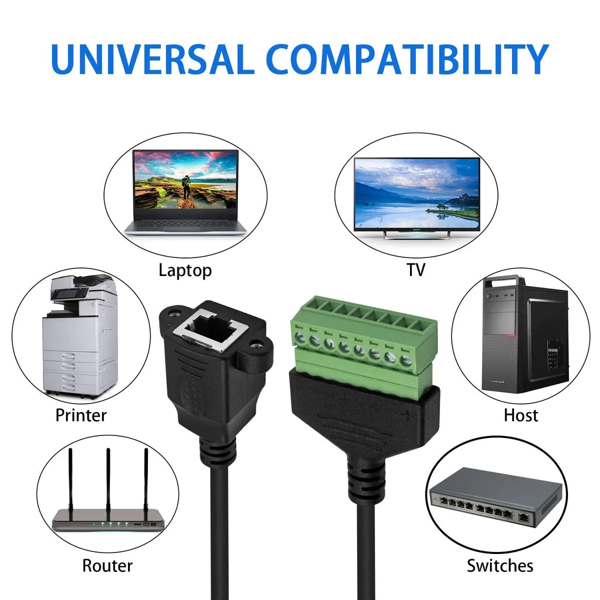 Poyiccot RJ45 to 8Pin Screw Terminal Adaptor 12inch | Ethernet Extender for CCTV & Network - view 4