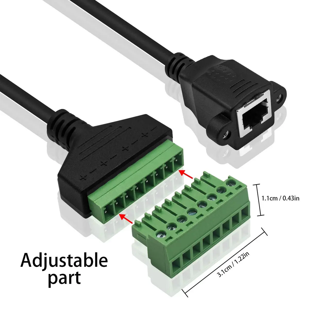 Poyiccot RJ45 to 8Pin Screw Terminal Adaptor 12inch | Ethernet Extender for CCTV & Network - view 2