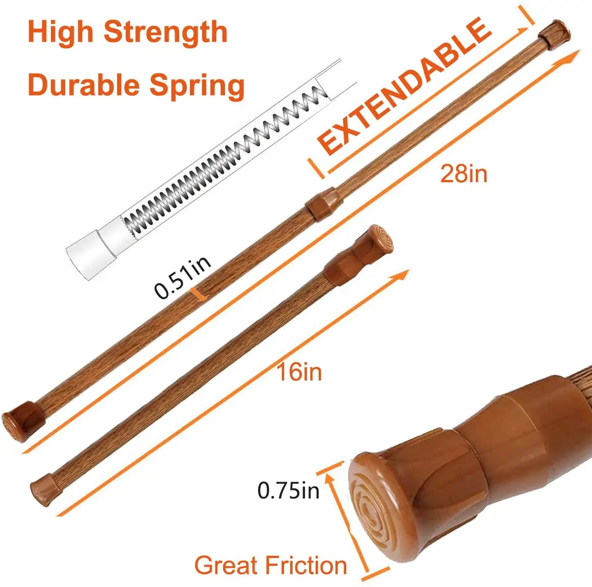 HILLHOME 2 Pack Small Tension Rods 15.7 in to 28 in | Adjustable Spring Curtain Rods for Windows & Cabinets - view 2