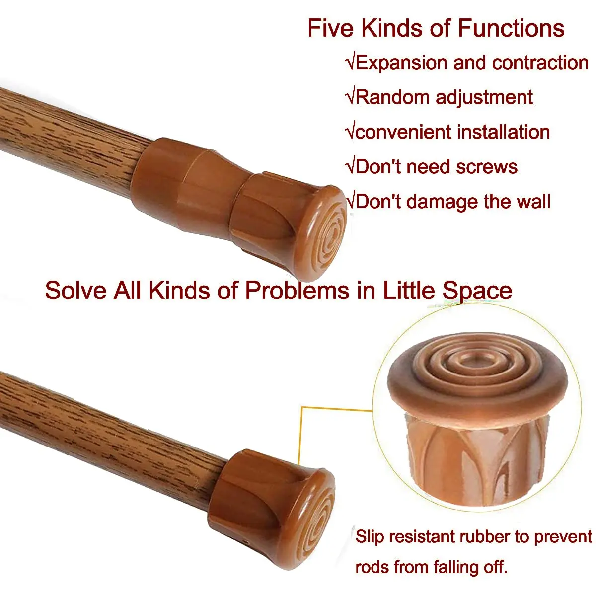 HILLHOME 2 Pack Small Tension Rods 15.7 in to 28 in | Adjustable Spring Curtain Rods for Windows & Cabinets - view 3