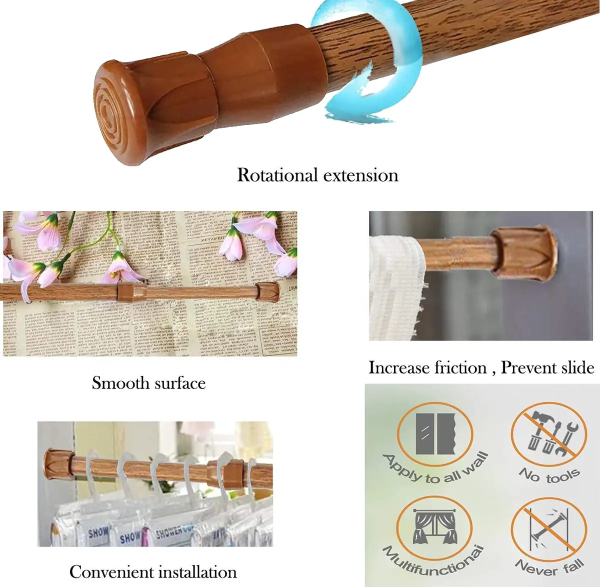 HILLHOME 2 Pack Small Tension Rods 15.7 in to 28 in | Adjustable Spring Curtain Rods for Windows & Cabinets - view 4