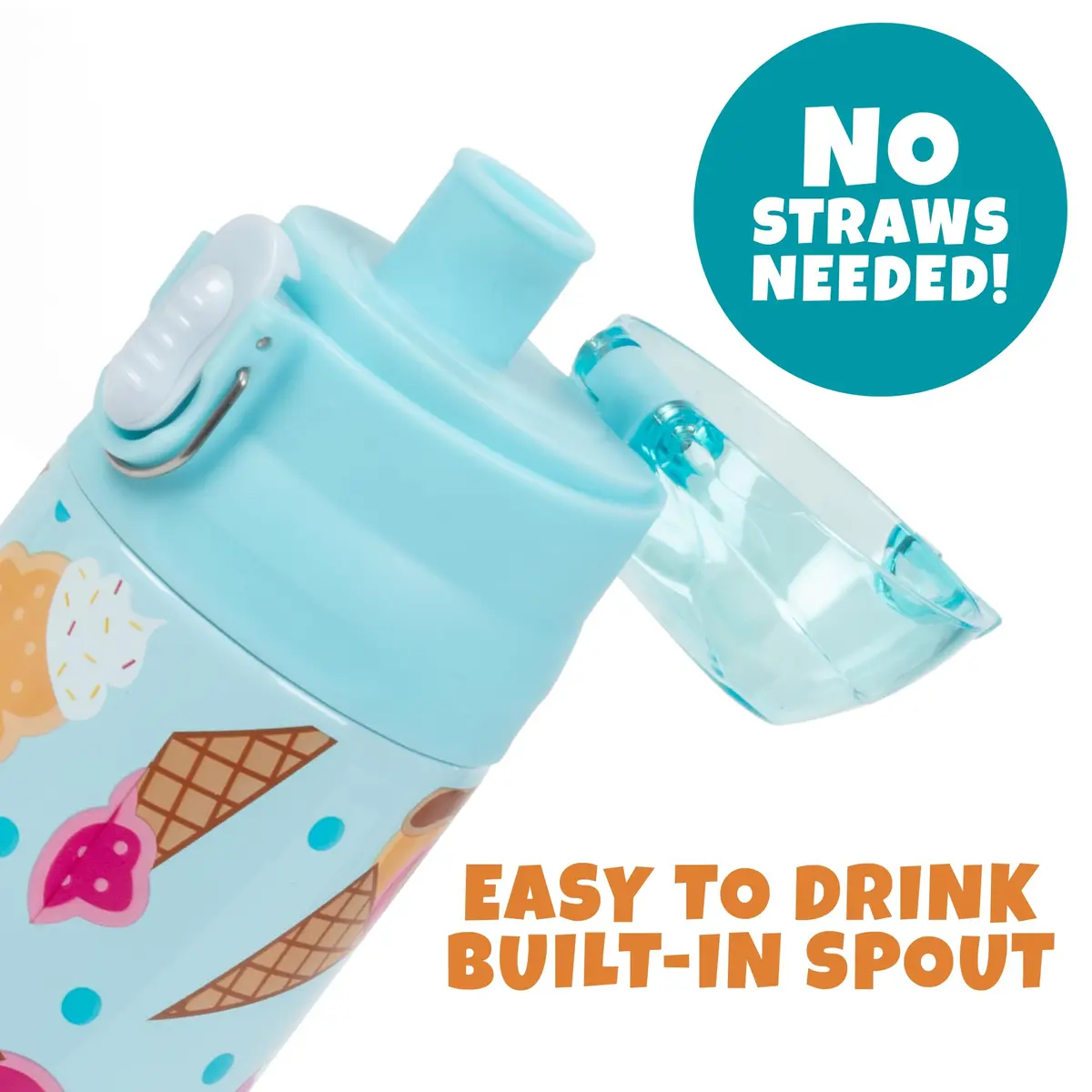 Bentology Stainless Steel Insulated Water Bottle 13 Oz (385ml) | Kids Ice Cream Theme Spill-Proof Lid - view 5