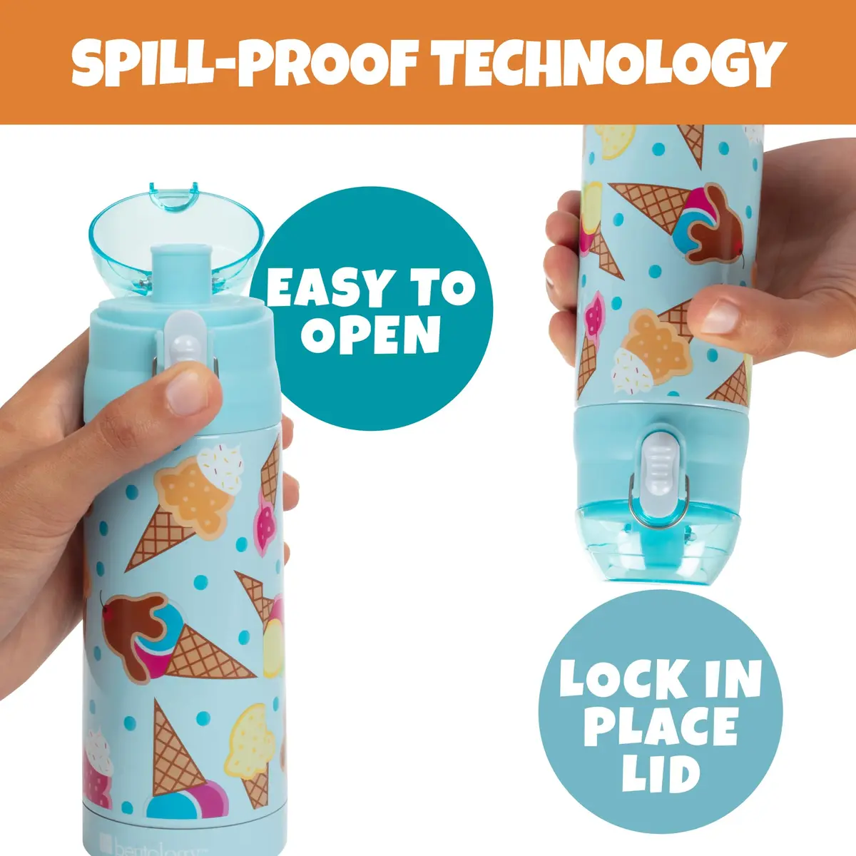 Bentology Stainless Steel Insulated Water Bottle 13 Oz (385ml) | Kids Ice Cream Theme Spill-Proof Lid - view 2